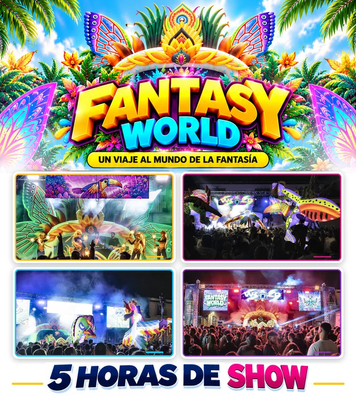 Fantasy World: cartel con fotos reales del espectáculo. 5 horas de show.